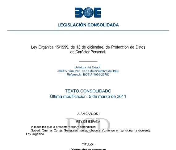 Ley Orgánica 15/1999, de 13 de diciembre, de Protección de Datos de Carácter Personal