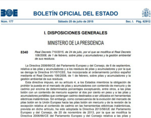 Real decreto tratamiento pilas